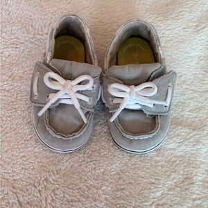 Sperry Kids Gray Moccasins with White Laces